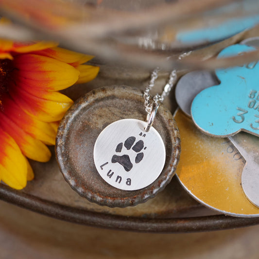 Pet Paw Print Necklace - Custom Engraving