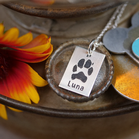 Pet Paw Print Necklace - Custom Engraving