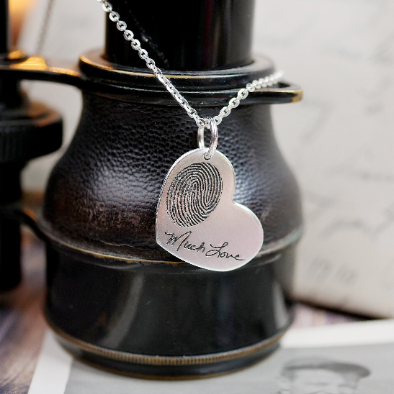 Fingerprint with Handwriting Heart Necklace - Custom Engraving